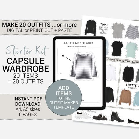 Capsule Wardrobe Starter Kit - 20 items = 20 Outfits Planner